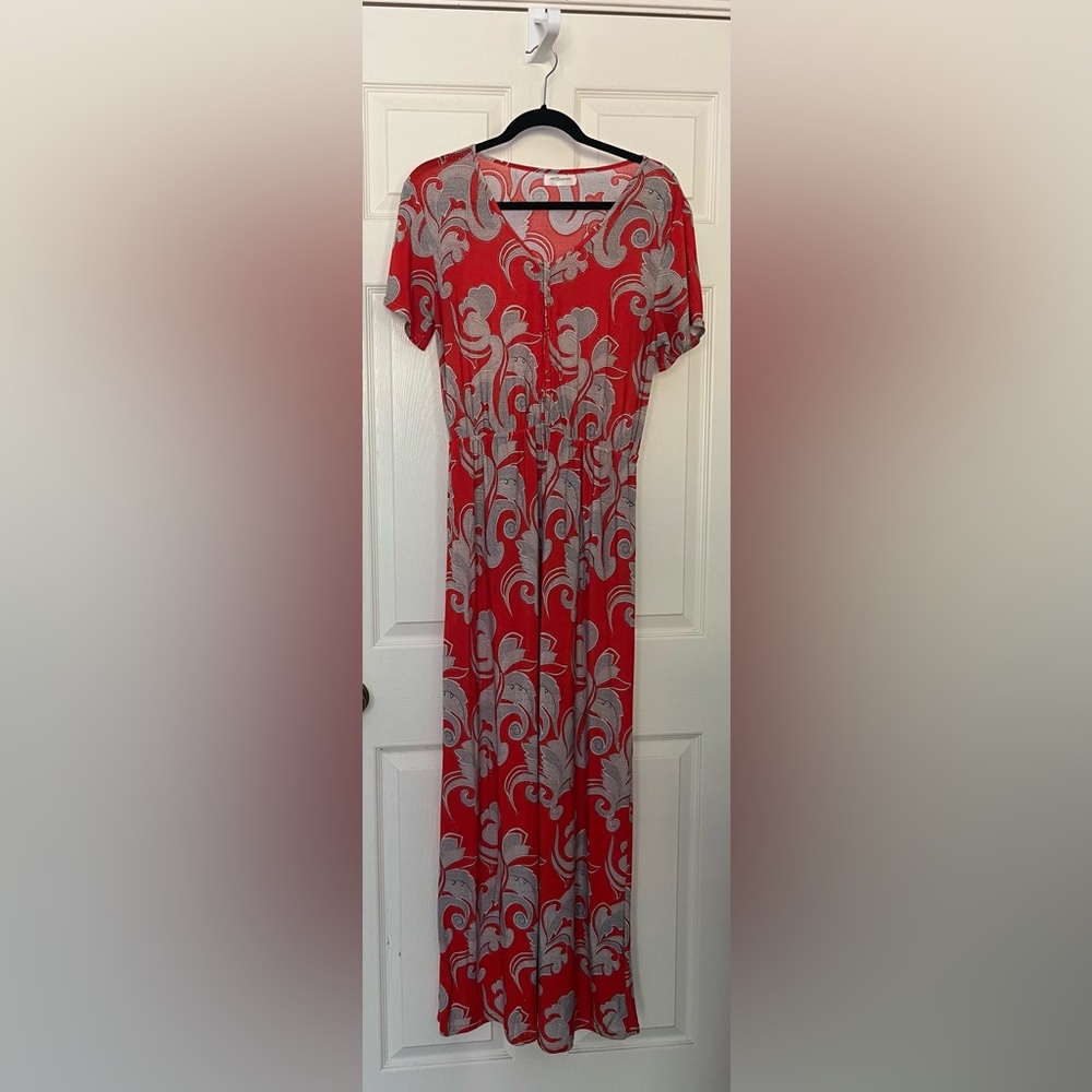 Long dress size L red orange with beige